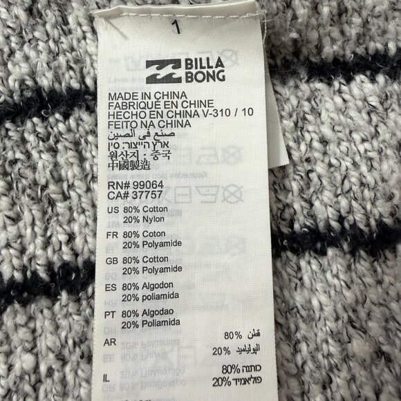 Billabong Good Times Striped Open Front Cardigan Sweater Gray Black Women’s S - Picture 9 of 9
